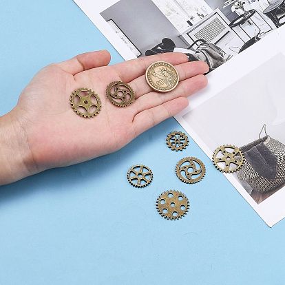 Metal Alloy Steampunk Gear Charms Connectors Cog Pendants, Lead Free, 19~25x1~1.5mm, Hole: 2~14.5mm