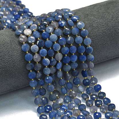 Нити бусин из натурального синего авантюрина (окрашенного и нагретого), с бисером, граненый ромб, плоско-круглые