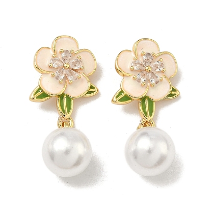 Латунные микропаве прозрачные подвески с фианитом, , с эмалью и пластиковыми жемчужинами