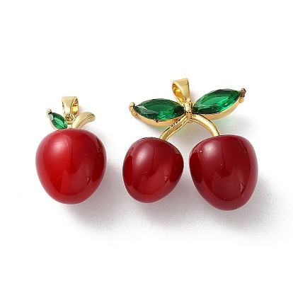 Подвески из смолы, вишня, с латунной фурнитурой со стразами