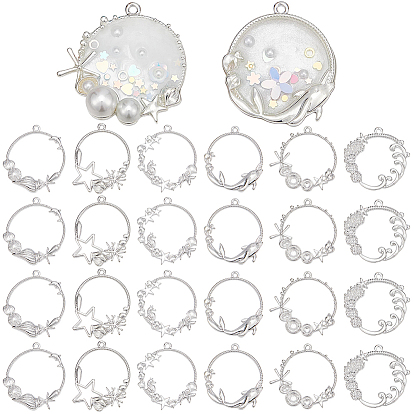 24 piezas 6 estilos colgantes de bisel con parte posterior abierta de aleación, para diy resina uv, resina epoxica, Joyas de flores prensadas, estilo del océano, formas mixtas