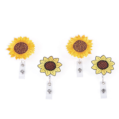 4 pièces 2 styles porte-badges en tissu, tournesol, avec porte-badge rétractable en plastique ABS