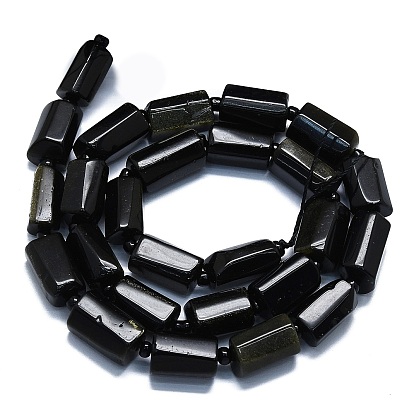 Natural Golden Sheen Obsidian Beads Strands, with Seed Beads, Faceted, Column