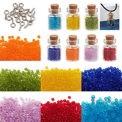 DIY Pendant Making Kits, Including Glass Wishing Bottle, Iron Screw Eye Pin Peg Bails, 12/0 Round Transparent & Trans Glass Seed Beads