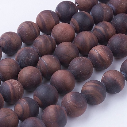 Frosted Natural Tiger Eye Beads Strands, Round, Dyed & Heated