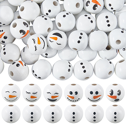 Тема рождественского снеговика напечатанные деревянные европейские бусины, крупные бусы круглое отверстие