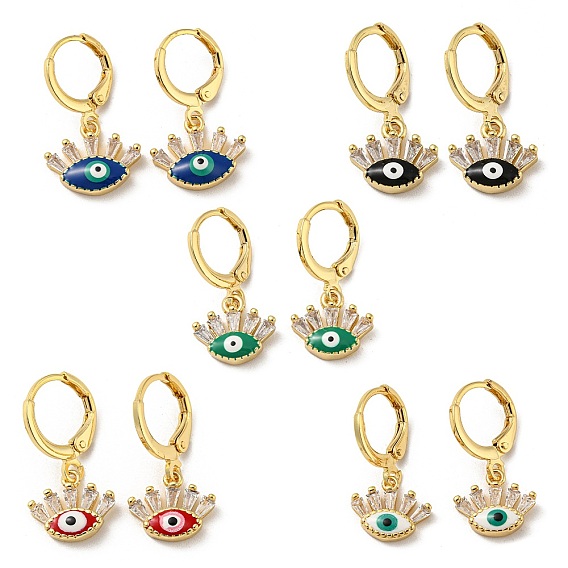 Серьги с подвесками из латуни, позолоченные из настоящей 18k, С эмалью и стеклом, злые глаза