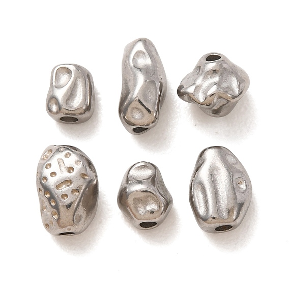 304 Stainless Steel Beads, Hammered Irregular Nuggets