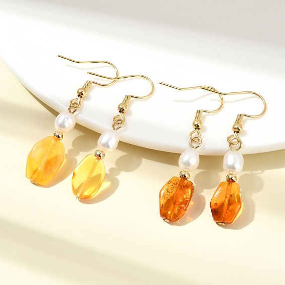Серьги-подвески для женщин из натурального янтаря и натурального культивированного пресноводного жемчуга., с 304 нержавеющей стали серьги крючки