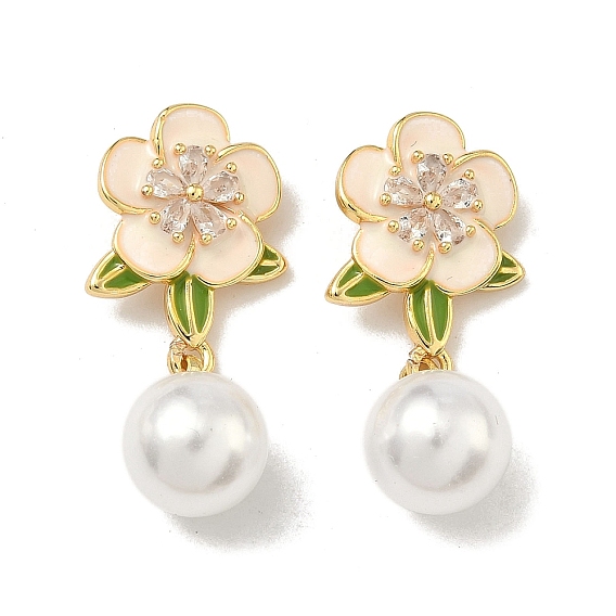 Латунные микропаве прозрачные подвески с фианитом, , с эмалью и пластиковыми жемчужинами