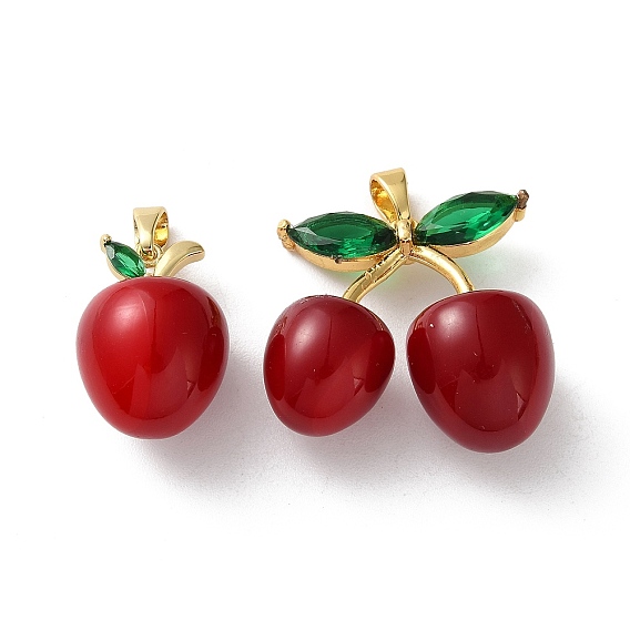 Подвески из смолы, вишня, с латунной фурнитурой со стразами