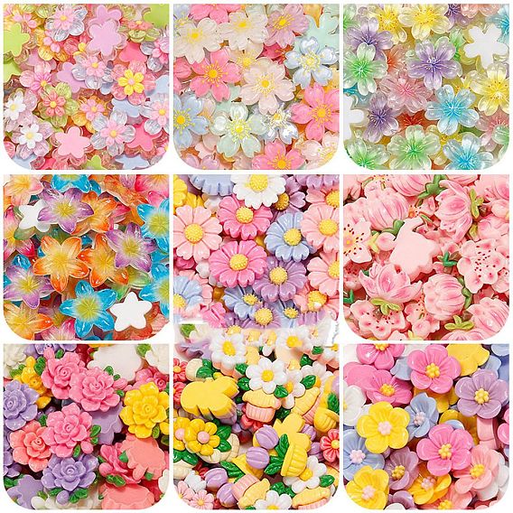 Непрозрачные кабошоны из смолы, цветы