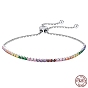 Colorful Cubic Zirconia Tennis Bracelet, Adjustable 925 Sterling Silver Slider Bracelets, with 925 Stamp