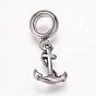 304 Stainless Steel European Dangle Charms, Large Hole Pendants, Anchor