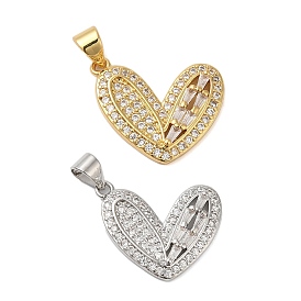 Rack Plating Brass & Clear Cubic Zirconia Pendants, Cadmium Free & Lead Free, Long-Lasting Plated, Heart
