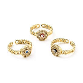 Clear Cubic Zirconia Evil Eye Open Cuff Ring with Enamel, Real 18K Gold Plated Brass Jewelry for Women, Cadmium Free & Lead Free