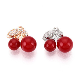 Подвески из латуни с микропаве из кубических цирконий и акрила, черри прелести