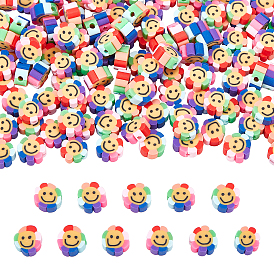 Nbeads 300PCS Handmade Polymer Clay Beads, Flower with Smile Face