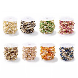 Chaînes à maillons en perles de verre en laiton avec perles d'imitation ABS, non soudée, avec bobine, or