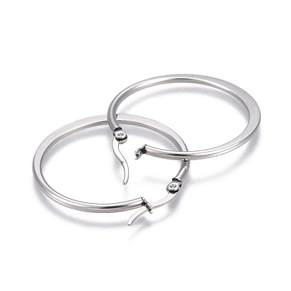 201 Stainless Steel Hoop Earrings, with 304 Stainless Steel Pin, Hypoallergenic Earrings, Flat Ring Shape