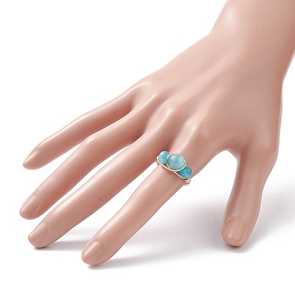 Anillo de dedo con cuentas de ojo de gato, anillo envuelto en alambre de cobre ecológico para mujer, larga duración plateado, rondo