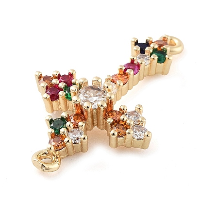 Brass Pave Colorful Glass Connector Charms, Cross Links