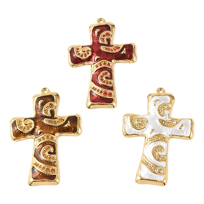 304 Крупные подвески из нержавеющей стали с эмалью и стразами, крест прелести, ионное покрытие (ip), реальный 18 k позолоченный