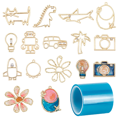 Alloy Open Back Bezel Pendants, For DIY UV Resin, Epoxy Resin, Pressed Flower Jewelry, with Seamless Paper Tape, Light Gold