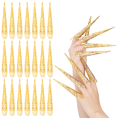 Hollow out Iron Finger Nail Tip Claw Rings, Fingernail Claw Nail Cap Cover Ring, for Women Girls
