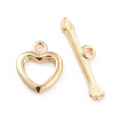 Eco-friendly Brass Toggle Clasps, Cadmium Free & Lead Free, Long-Lasting Plated, Heart