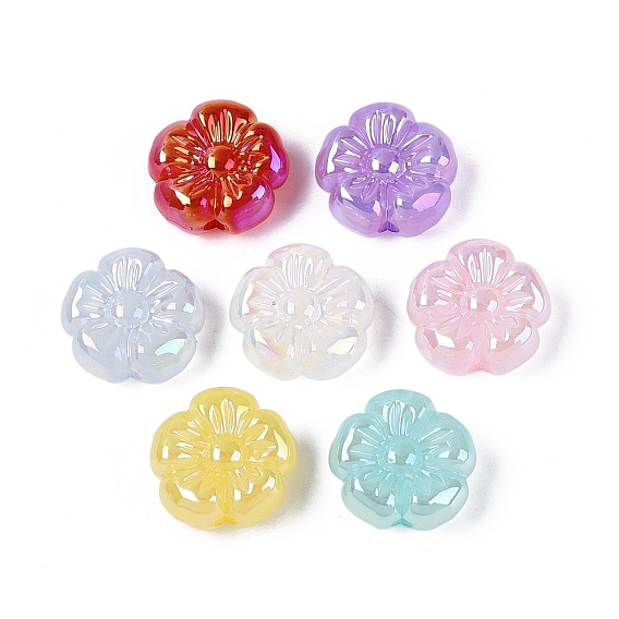 Placage uv perles acryliques opaques, fleur, iridescent
