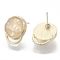 Alloy Stud Earrings, with Resin and Shell, Light Gold
