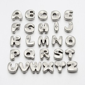 Conjuntos alfabeto inglés, 26 cuentas de aleación con deslizador de letras con un solo diamante de imitación, Platino, 11~13x9~11.5x4~5 mm