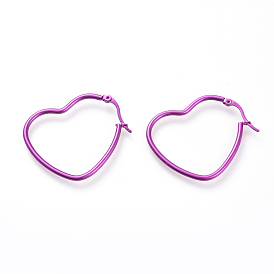 Electroplated 304 Stainless Steel Hoop Earrings, Hypoallergenic Earrings, Heart