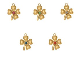 304 микро нержавеющей стали прокладывать Цирконом подвески, клевер очарование, ионное покрытие (ip), долговечный, реальный 18 k позолоченный