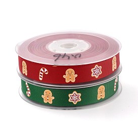 Polyester Grosgrain Ribbon, Single Face Printed, Gingerbread Man Pattern, for Christmas Gift Wrapping, Party Decorate