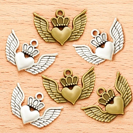 Tibetan Style Alloy Pendants, Heart with Wing & Crown Charm