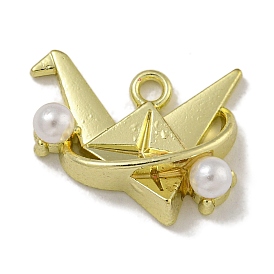 Rack Plating Alloy Pendant, with ABS Imitation Pearl,  Lead Free & Cadmium Free, Origami Crane Charms