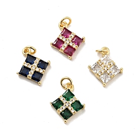 Rack Plating Brass Micro Pave Cubic Zirconia Charms, Long-Lasting Plated, Lead Free & Cadmium Free, Rhombus, Real 18K Gold Plated