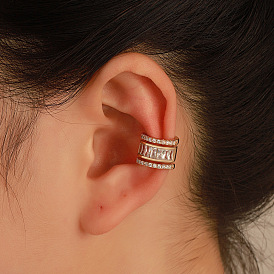 Vintage Copper Geometric C-Shape Clip-On Earrings with Zirconia Stones