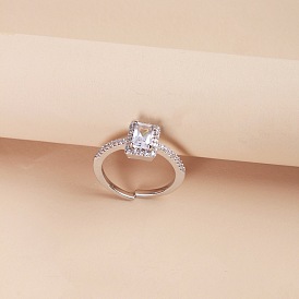 Minimalist Open Ring with Fashionable Zirconia Cube for Women - Gold & Silver