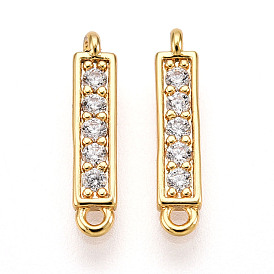 Шармы-соединители из латуни с микропаве из прозрачного кубического циркония, прямоугольник ссылки, без свинца, без никеля и без кадмия