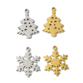 5Pcs Christmas 201 Stainless Steel Pendants, Laser Cut, Christmas Tree/Snowflake Charm