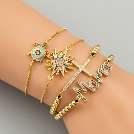 Stylish Cross Bracelet with Zirconia Stones and Turtle Charm for Women
