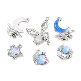 Alloy & Resin Pendants, Moon/Butterfly/Starfish Charms, Platinum