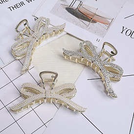 Cute Bow Hair Clip with Pearl - High-end Shark Clip for Hairstyling