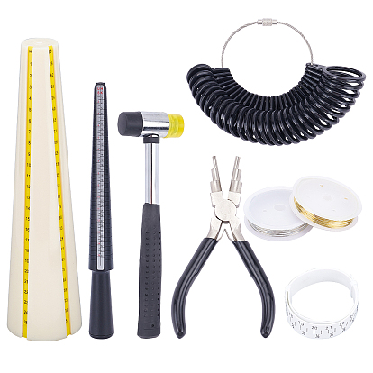 Herramientas para hacer pulseras de bricolaje, 2 rollos de alambre de cobre para joyería, 6 -in- 1 pinzas para hacer fianzas, conjunto de medidores de anillos, calibrador de muñeca de plástico y mandril de pulsera