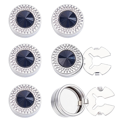 3 Pairs Alloy Rhinestone Cufflinks, Flat Round, Platinum