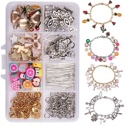 DIY Bracelet Making, Alloy Enamel & Tibetan Style Alloy Pendants/Charms, Polymer Clay Beads and Iron Findings