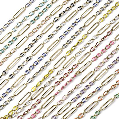 304 цепи Figaro из нержавеющей стали с эмалью, пайки, с катушкой, ионное покрытие (ip), реальный 18 k позолоченный